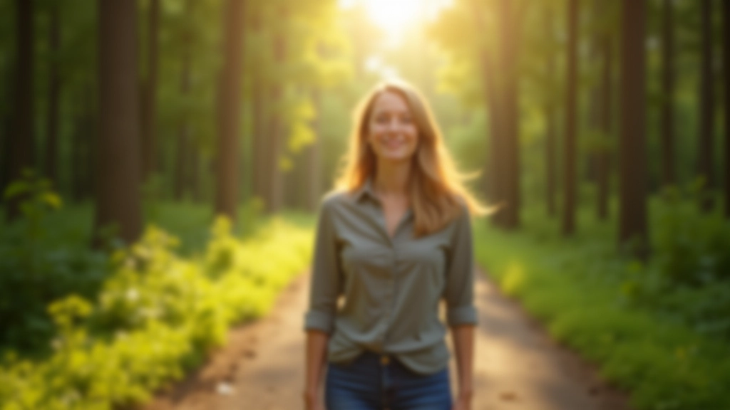 Osoba stojící v přírodě s otevřenou silnicí, slunce v pozadí, klid a svoboda