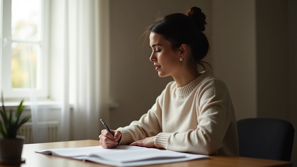 Osoba v tichém prostoru s rukama na prsou, reflexe a vnitřní soustředění