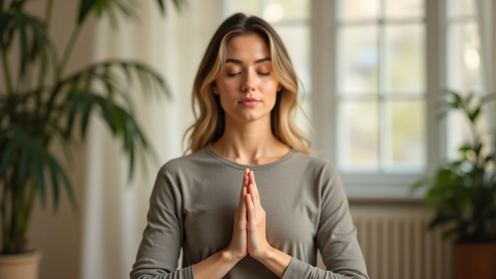 Žena v meditaci, klidná a soustředěná